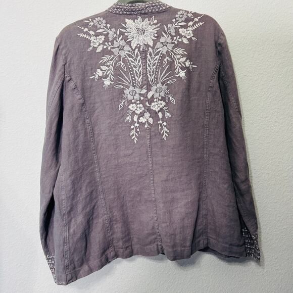 Johnny Was Workshop Oleander Linen Jacket Grey Safari Embroidered Women Medium - Picture 4 of 16